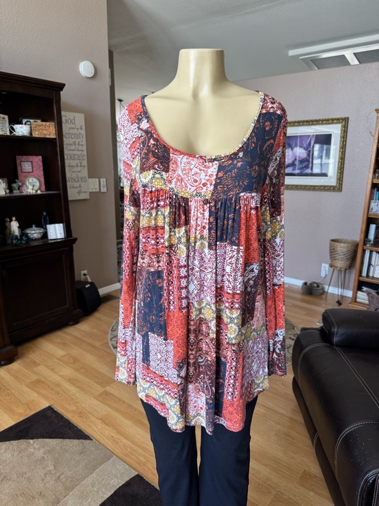 Boutique Tops - Boutique boho patchwork long sleeve scoop neck blouse-size L